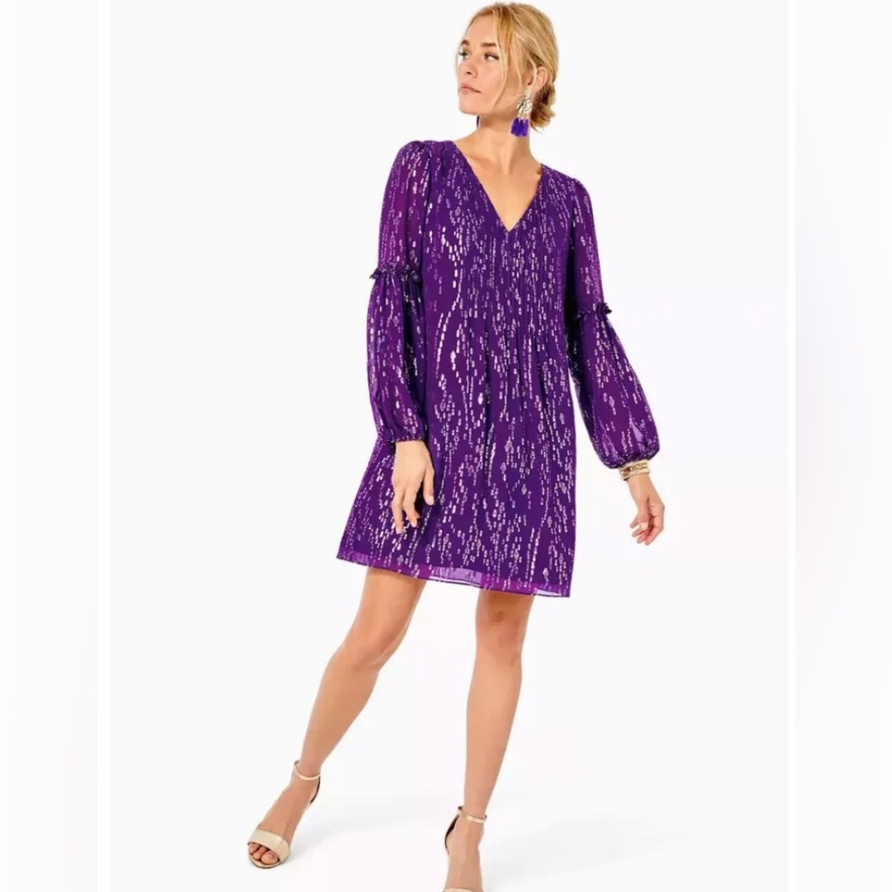 Lilly Pulitzer Cleme silk purple berry fish clip chiffon dress size NWT